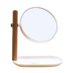 Espejo de pie redondo doble faz con alhajero