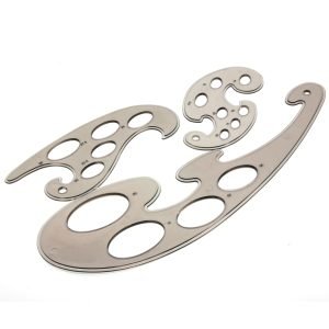 Juego de geometría plantilla de curvas, 3 piezas, en sobre de PVC