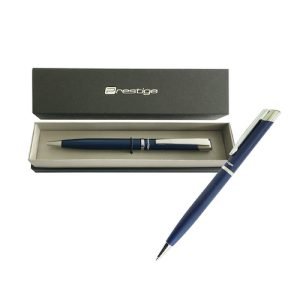 Bolígrafo retráctil cuerpo azul en estuche prestige