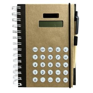 Libreta tapa dura con calculadora y lapicera