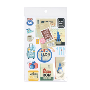 Set de dos hojas c/40 stikers autoadhesivos serie travel ibi craft