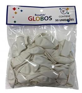 Globos 9'' Bonafide Blanco bolsa x50