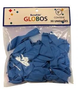 Globos 9'' Bonafide Celeste bolsa x50